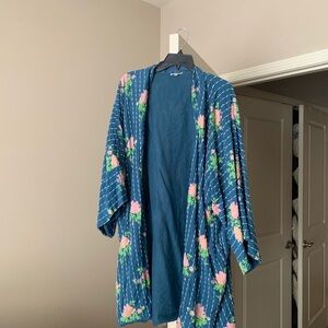 Floral Blue Kimono Style Cardigan